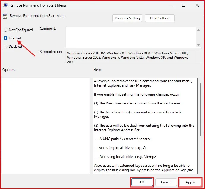thetechinfokart4 Disable RUN Command