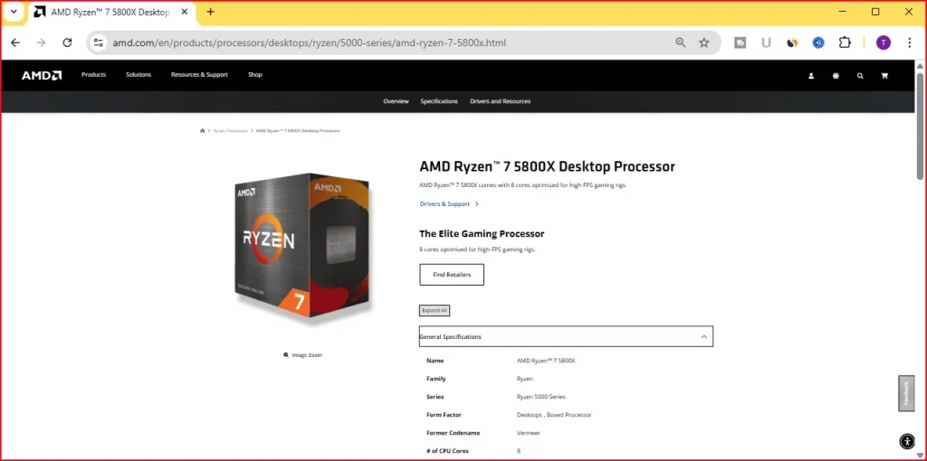 How to Check Your Computer Processor Generation (5 Simple Ways) 8 AMD product page showing processor generation details