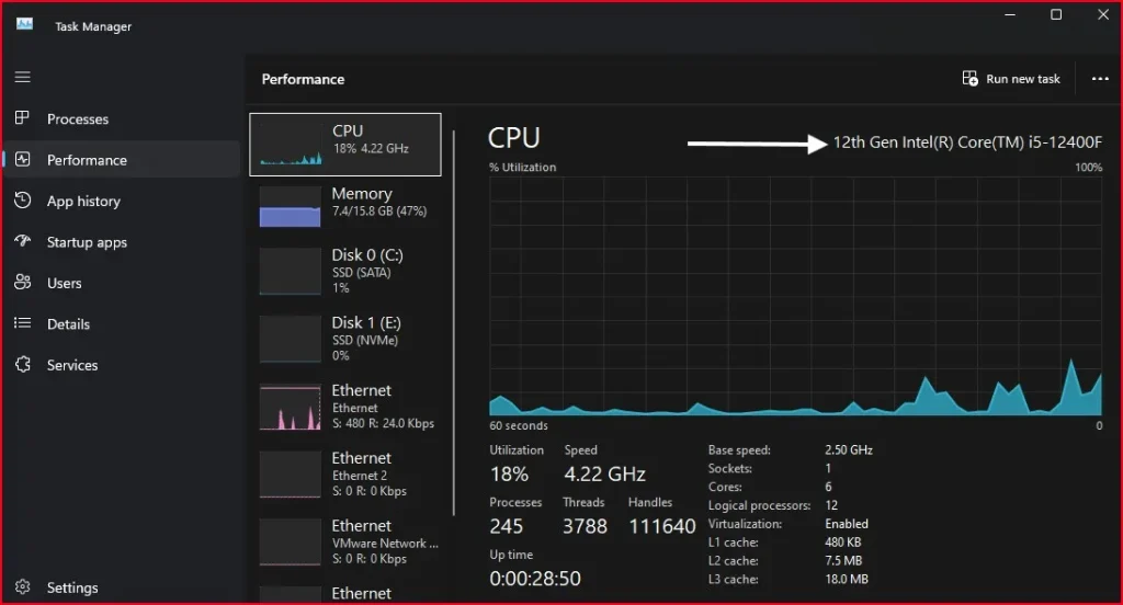 How to Check Your Computer Processor Generation (5 Simple Ways) 3 Task Manager Performance tab showing CPU information