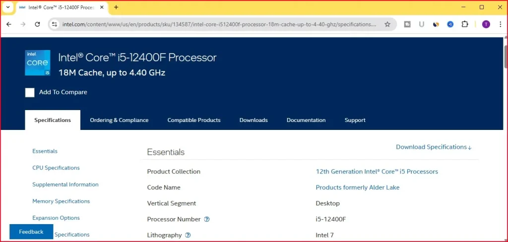 How to Check Your Computer Processor Generation (5 Simple Ways) 7 Intel ARK website showing processor generation from model number