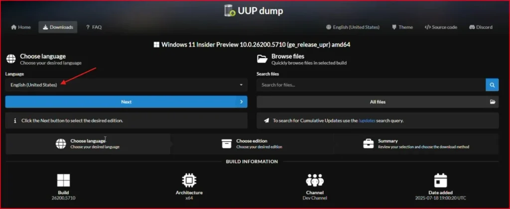 How to Download Windows 11 25H2 ISO (Without Insider Program) 8 Selecting language preference on UUP Dump