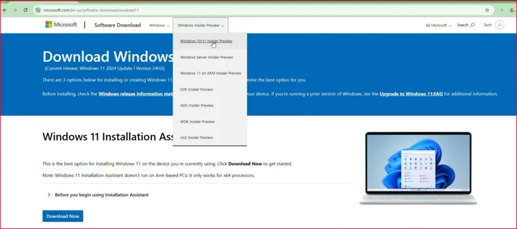 How to Download Windows 11 25H2 ISO (Without Insider Program) 2 Windows Insider Preview page on official Microsoft website