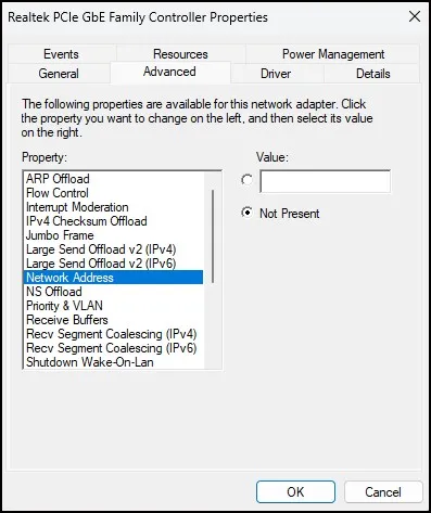 How to Change MAC Address Windows 11 4 Opening the Advanced tab of network adapter properties in Windows 11