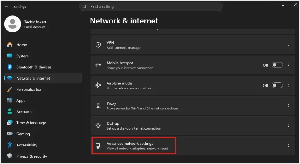 How to Reset Network Settings in Windows 3 Click on Advanced network settings under Network & Internet in Windows 11