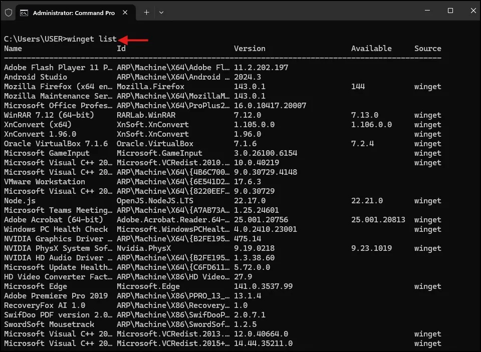 How to Use Winget Command in Windows 11 4 List all installed applications using Winget