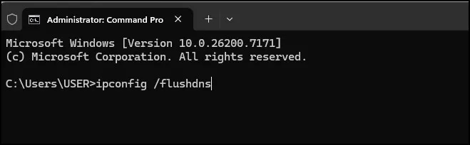How to Check if a Website Is Down or Just Not Opening for You 6 Screenshot of Command Prompt in Windows running the ipconfig /flushdns command.