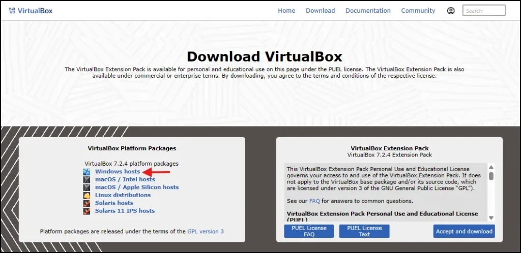 How to Install VirtualBox 7.2.4 on Windows 11 2 VirtualBox website showing platform options Windows macOS Linux and Solaris
