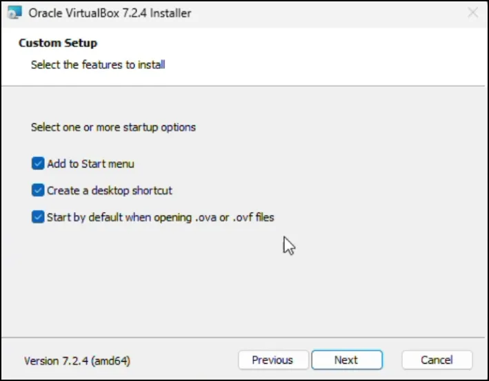 How to Install VirtualBox 7.2.4 on Windows 11 7 VirtualBox shortcut options for desktop and start menu