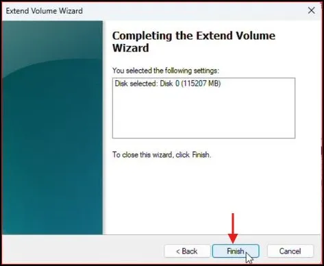 How to Fix “Extend Volume Greyed Out” Error in Windows 10/11 10 Extend Volume Wizard final screen with Finish button