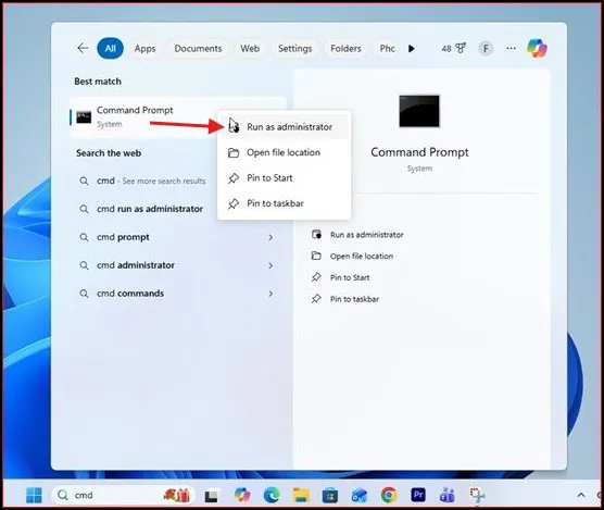 How to Fix “Extend Volume Greyed Out” Error in Windows 10/11 4 Typing cmd and selecting Run as administrator in Windows search