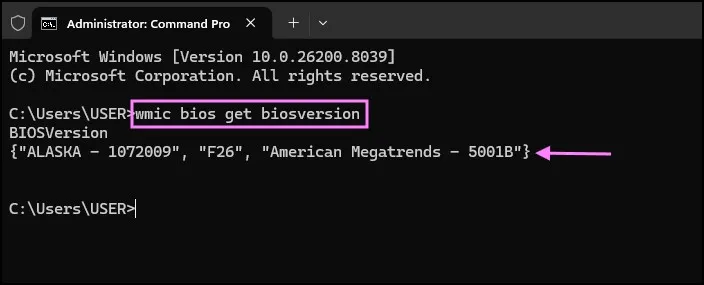 How to Check BIOS Version in Windows 10 & 11 (7 Easy Methods) 5 BIOS version output using wmic biosversion command