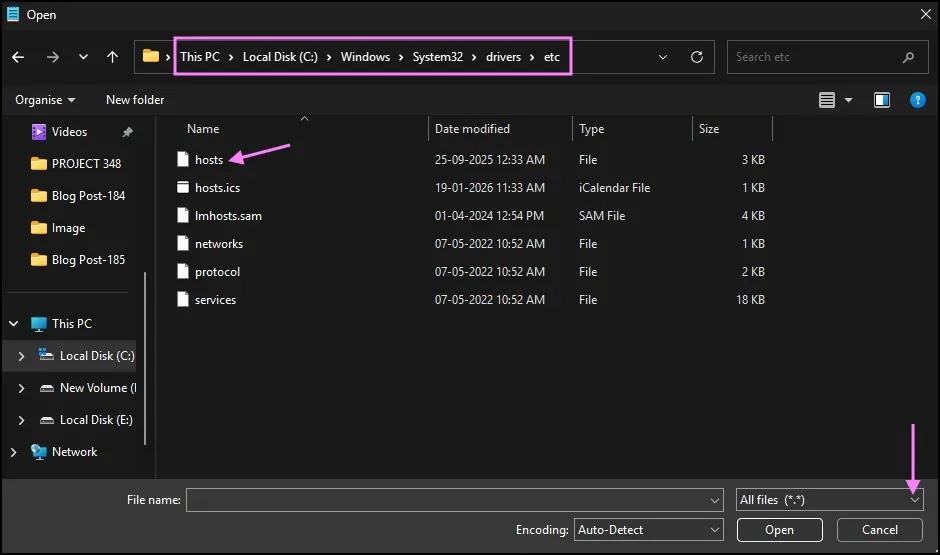 How to Block Websites on Windows 11 (2 Easy Working Methods) 3 Changing file type from Text Documents to All Files to view the hosts file in Windows 11