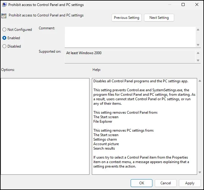 How to Disable Access Control Panel and Settings in Windows 11 4 Enable Control Panel and Settings restriction in Windows 11