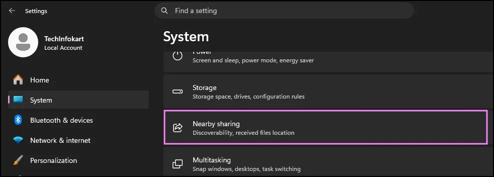 How to Transfer Files Between Two Computers Wirelessly in Windows 11 17 Nearby Sharing settings page in Windows 11