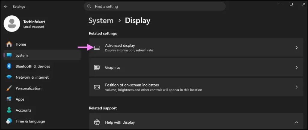 How to Check Your Graphics Card (GPU) in Windows 11 7 Advanced Display settings page in Windows 11