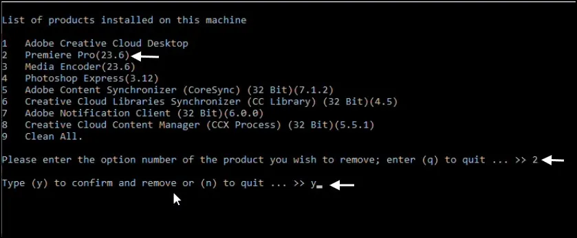 Adobe Premiere Pro Won't Uninstall? Fix the "Adobe Creative Cloud Is Running" Error 10 Creative Cloud Cleaner Tool selecting Adobe Premiere Pro for removal