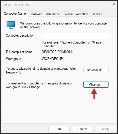 How to Change Your Computer Name in Windows 11 (Step-by-Step Guide) 4 Computer Name tab with Change button in System Properties