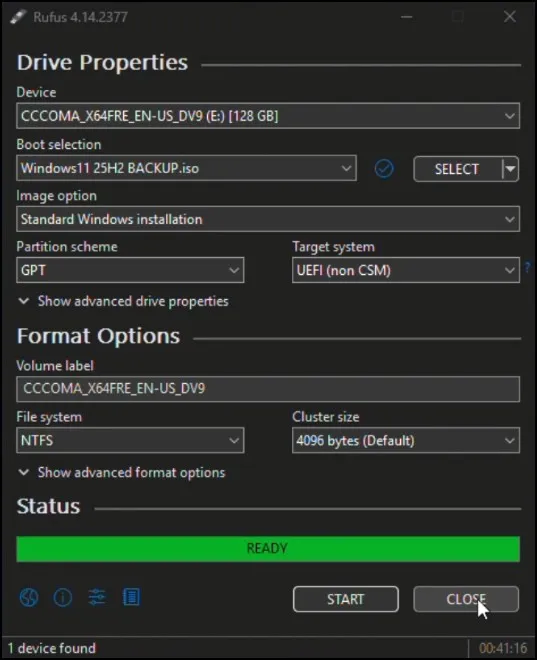 How to Create a Custom Windows 11 ISO with Installed Apps and Settings (Using DISM) 19 Rufus bootable USB creation completed successfully